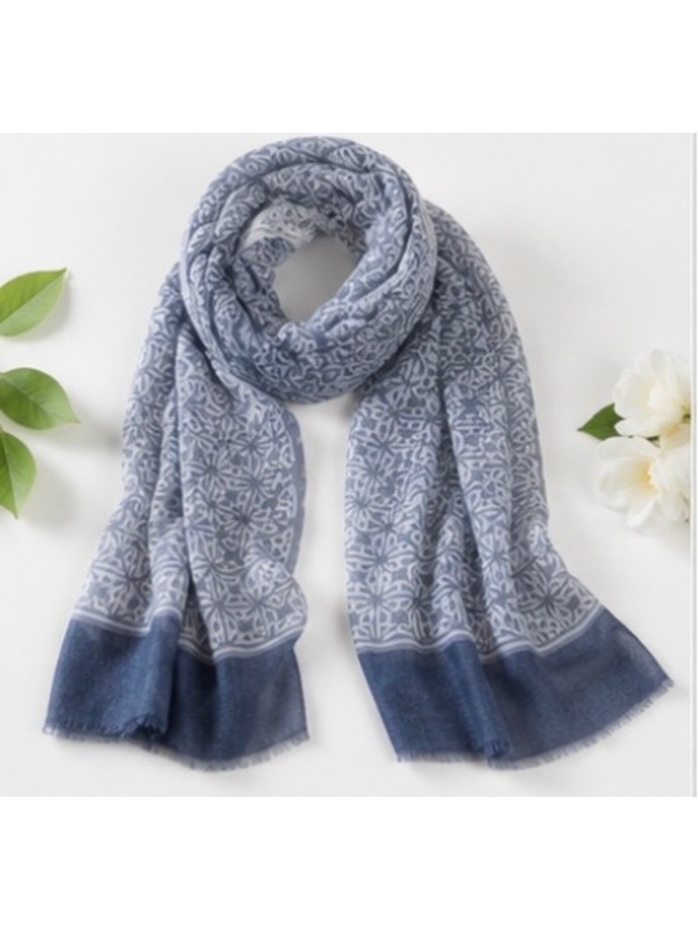 India Hicks Scarf Blue White Patterned Lightweight Wrap British Luxury Cotton